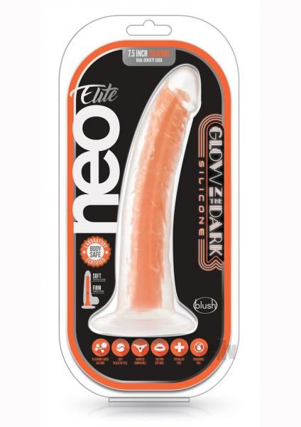 Neo Elite Lava Glow In The Dark 7" Silicone Dual Density Dildo Neon Orange