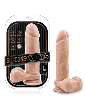 Silicone Willy's 9 Inches Dildo, Balls & Suction Cup Beige