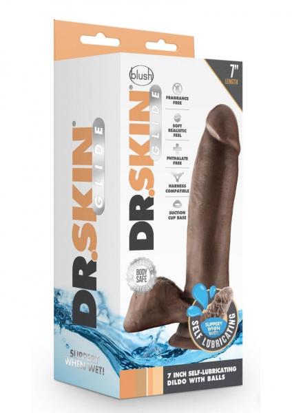 Dr. Skin Glide Self Lubricating Dildo With Balls 7 In. Chocolate