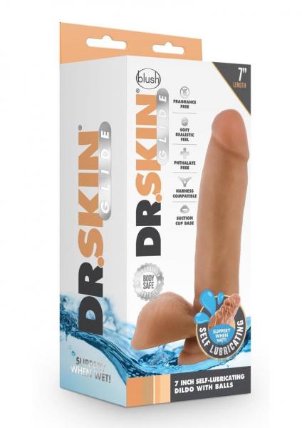 Dr. Skin Glide Self Lubricating Dildo With Balls 7 In. Mocha