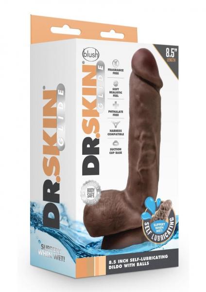 Dr. Skin Glide Self Lubricating Dildo With Balls 8.5 In. Chocolate