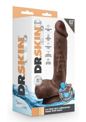 Dr. Skin Glide Self Lubricating Dildo With Balls 8.5 In. Chocolate