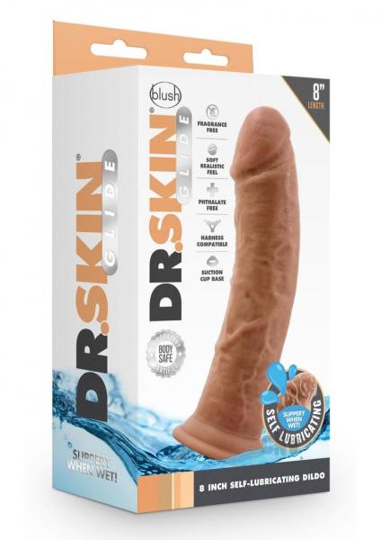 Dr. Skin Glide Self Lubricating Dildo 8 In. Mocha