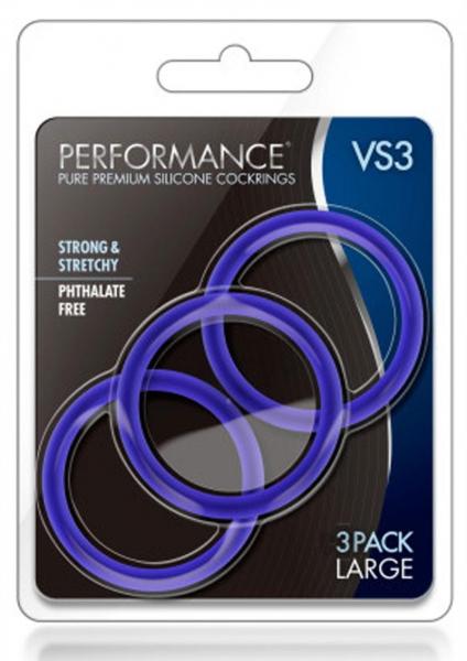 Performance Vs3 Pure Premium Silicone Cockrings Large Indigo