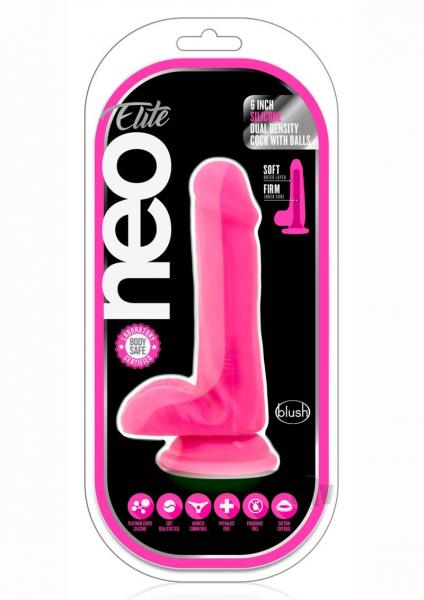 Neo Elite 6in Silicone Dual Density Cock W/ Balls Neon Pink