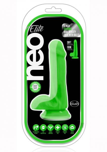Neo Elite 6 Inches Silicone Dual Density Cock, Balls Green