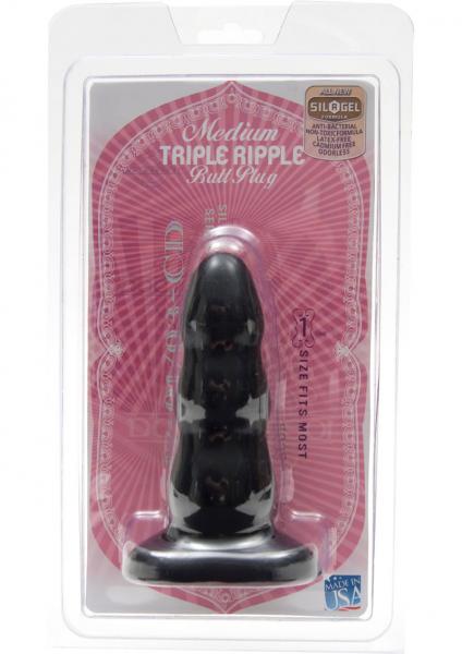 Triple Ripple Butt Plug Sil A Gel Medium Black