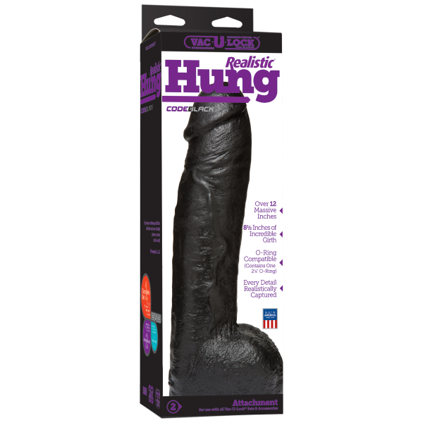 Vac U Lock Code Black Realistic Hung Dildo 12 Inches