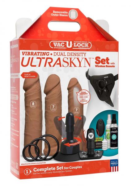Vac U Lock Vibrating Ultraskyn Couples Set With Remote Tan