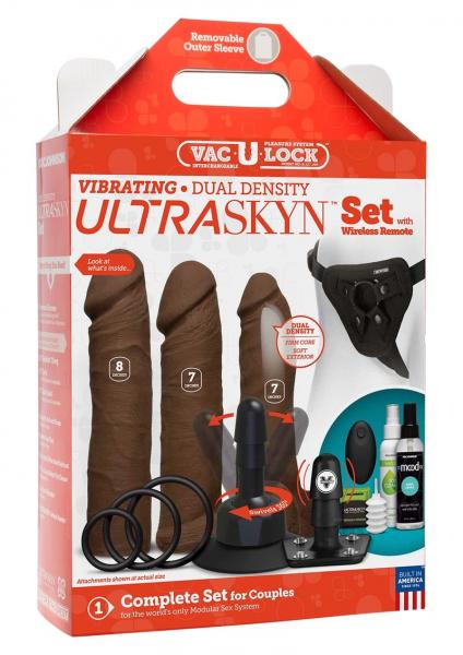 Vac U Lock Vibrating Ultraskyn Couples Set With Remote Brown