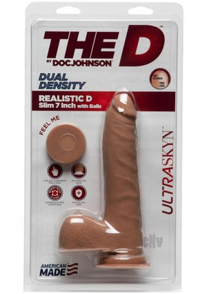 The D Realistic D 7 Inches Slim Dildo With Balls Brown