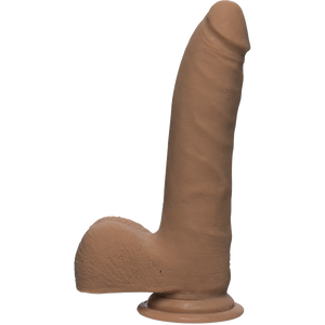The D Realistic D 7 Inches Slim Dildo With Balls Brown