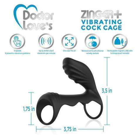 Doctor Love Zinger+ Vibrating Cock Cage Black