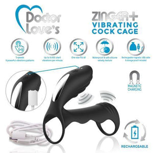 Doctor Love Zinger+ Vibrating Cock Cage Black