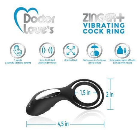 Doctor Loves Zinger+ Vibrating Cock Ring Black