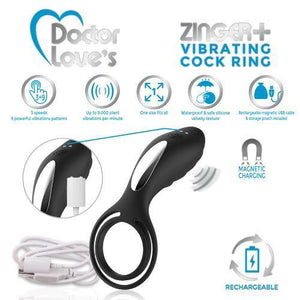 Doctor Loves Zinger+ Vibrating Cock Ring Black