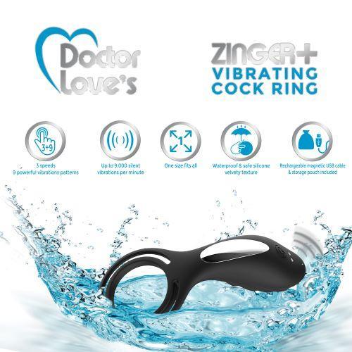 Doctor Loves Zinger+ Vibrating Cock Ring Black