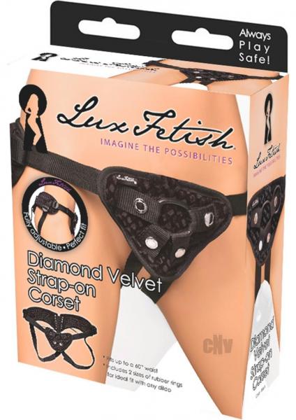 Lux Fetish Diamond Velvet Strap On Corset Black O/S