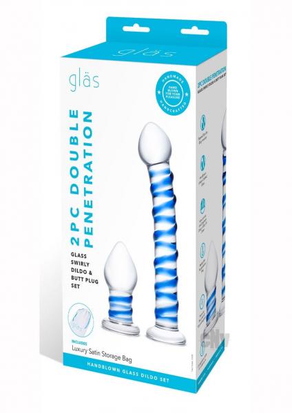 Swirly Dildo And Buttplug Set Clear/Blue