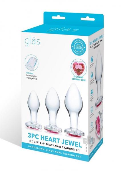 Heart Jewel Glass Anal Training 3pc Clr