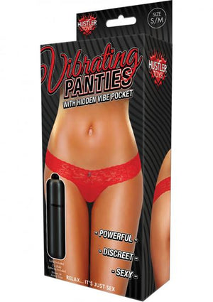 Vibrating Panties Lace Thong Hidden Pocket Red S/M