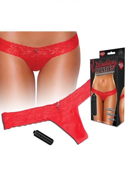 Vibrating Panties Lace Thong Hidden Pocket Red S/M