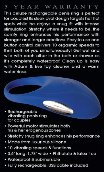 The Rechargeable Couples Penis Ring Blue