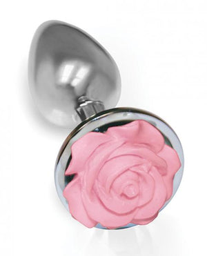 The Silver Starter Rose Floral Steel Butt Plug Pink