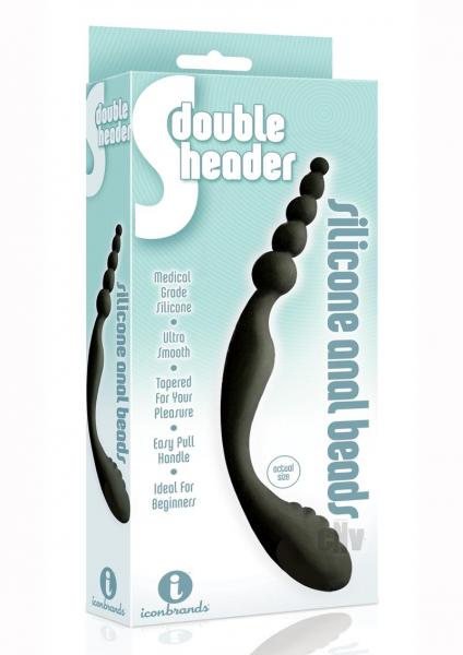 S Double Header Double Ended Silicone Anal Beads Black