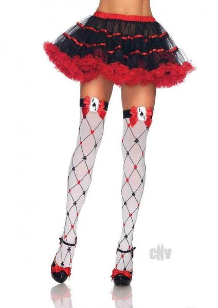 Woven Diamon Suit Thigh High O/S Wht/Red