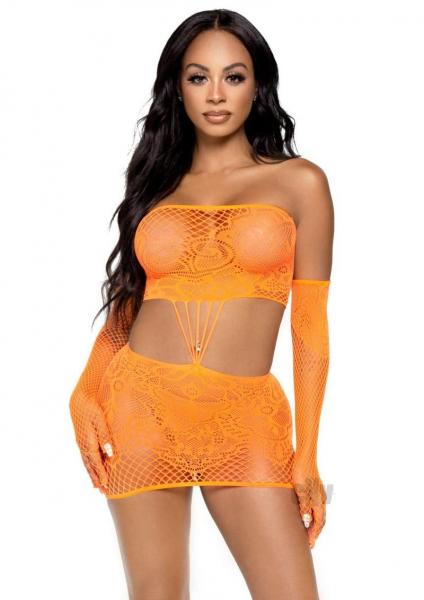Strap Lace Tube Dress/Gloves 2pc Os Orng