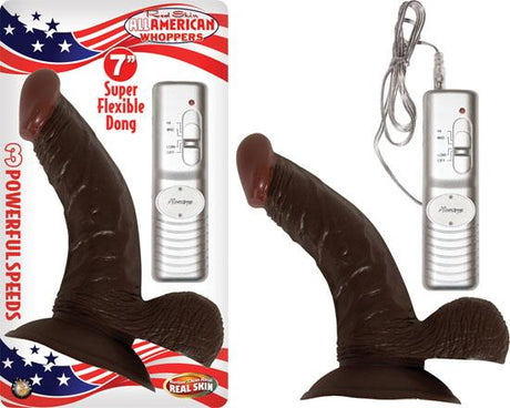 All American Whoppers Vibrating Dong, Balls 7 Inches Brown