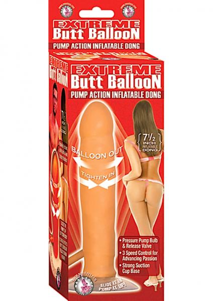 Extreme Butt Balloon Pump Action Inflatable Dong With Suction Cup Vibrating 7.5 Inch Flesh