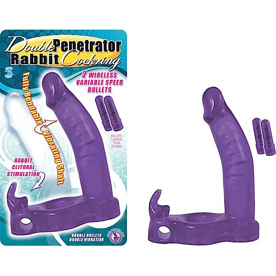 Double Penetrator Rabbit Cockring Vibrating Purple