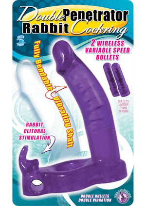 Double Penetrator Rabbit Cockring Vibrating Purple