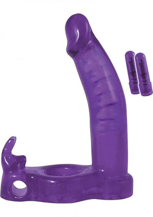 Double Penetrator Rabbit Cockring Vibrating Purple