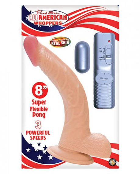 All American Whopper 8 Inches Curved Vibrating Dong, Balls Beige