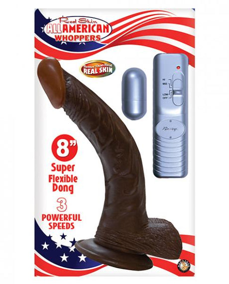 All American Whopper 8 Inches Curved Vibrating Dong, Balls Brown