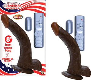 All American Whopper 8 Inches Curved Vibrating Dong, Balls Brown