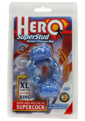 Hero Super Stud Partners Pleasure Ring Xl Stretchy Silicone Ring Blue