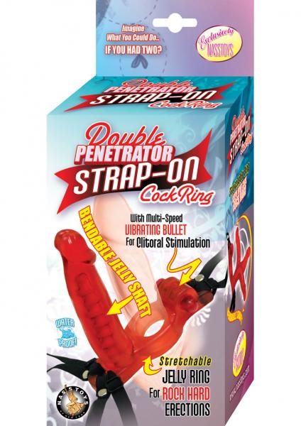 Double Penetrator Strap On Cock Ring Red