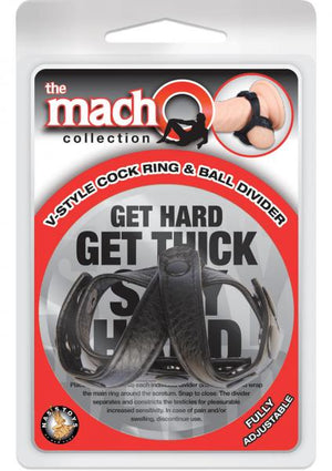 Macho V Style Cock Ring & Ball Divider Adjustable Black