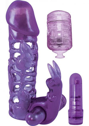 Clit Tickler Penis Extender Vibrating Sleeve Purple