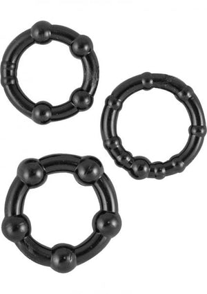 Beaded Cock Rings Black 3 Pack