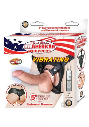 All American Whopper 5 Inches Vibrating Curved Dong, & Harness Beige