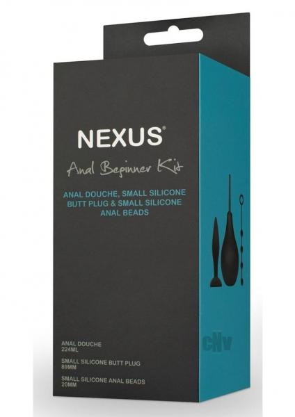 Nexus Anal Beginner Kit With Douche, Silicone Beads, Small Silicone Butt Plug Black