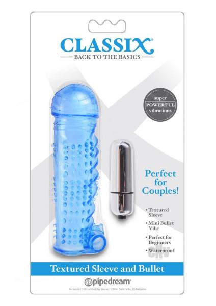 Classix Textured Sleeve & Mini Bullet Vibrator Blue