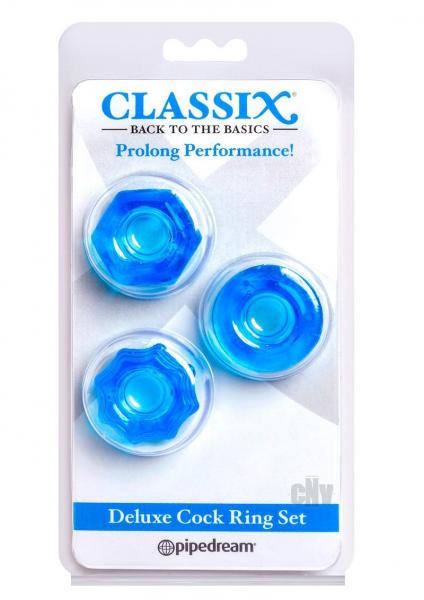 Classix Deluxe Cock Ring Set Blue 3 Pack