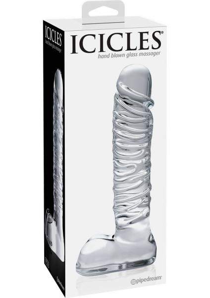Icicles No. 63 Textured Glass Dildo With Balls 8.5" Clear