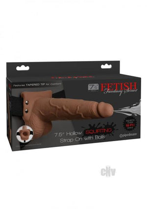 Fetish Fantasy 7.5 Inches Hollow Squirting Strap On With Balls Tan